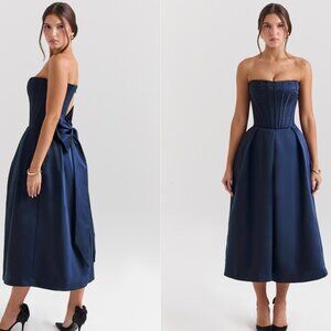 HOUSE OF CB 'Bellina' Midnight Blue Strapless Detachable Bow NWOT